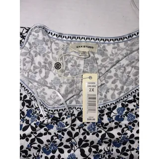 Photo of Max Studio Floral Print Ruffle Sleeve Blouse Blue Black White Plus Size 2X