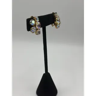 Photo of Vintage Open Back Aurora Borealis Rhinestone Clip On Earrings Gold Tone Brass