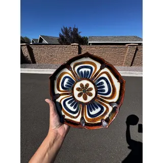 Photo of Ken Edwards El Palomar Tonalá lotus pattern ceramic plate from Mexico 70s Artsy