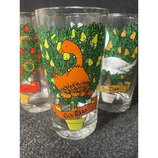 Photo of 12 Vintage Twelve Days of Christmas Glass Tumblers American Indiana Glass 11/12