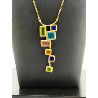 Photo of Michael Vincent Michaud 18K Gold Plated Mosaic Drop Pendant Necklace