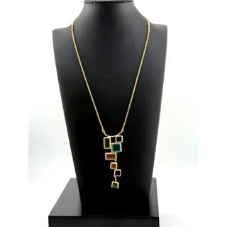 Photo of Michael Vincent Michaud 18K Gold Plated Mosaic Drop Pendant Necklace