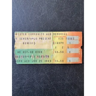 Photo of Original 1980 Genesis Concert Ticket Stub Rochester War Memorial 06/25/1980