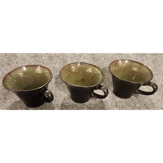 Photo of Vintage Gabbay Fusion Wasabi Stoneware Coffee Mugs Green Speckled Set of 3