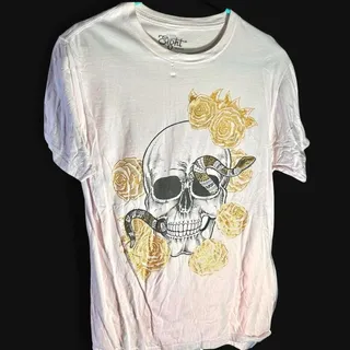 Photo of Eighty Eight Brand Flowers Snake in Skull Art Graphic T-Shirt Lightweight Sz-M Cream + gold skull and roses graphic tee Size M