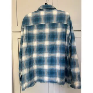 Photo of BDG Men's Blue White Plaid Flannel Cotton Long Sleeve Button-Up Shirt L