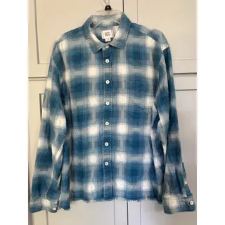 Photo of BDG Men's Blue White Plaid Flannel Cotton Long Sleeve Button-Up Shirt L