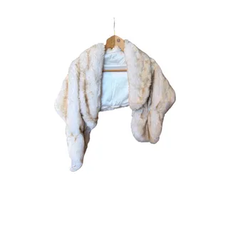 Photo of Faux fur stole wrap white with orange brown tips fully satin lined wedding chic
