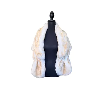 Photo of Faux fur stole wrap white with orange brown tips fully satin lined wedding chic