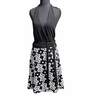 Photo of Diane Von Furstenberg DVF Amelia black white halter wrap dress size 14 cotton