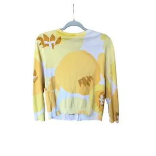 Photo of J.Crew yellow floral abstract button front cardigan sweater small 100% cotton