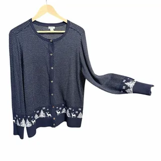 Photo of L.L. Bean blue button front cardigan sweater winter snow medium cotton cashmere
