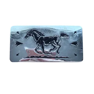 Photo of Vintage Chambers belt co silver tone belt buckle running horse southwest aztec