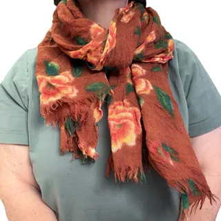 Photo of Bindya New York 100% wool Floral Scarf Brown Rose Print Lightweight Boho cottage