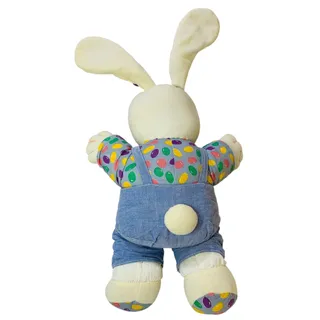 Photo of Vintage Easter Bunny Plush White Stuffed Animal Blue Denim Overalls Jellybean Shirt Easter Bunny Plush White Bunny Stuffed Animal Medium Size
