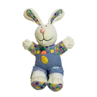 Photo of Vintage Easter Bunny Plush White Stuffed Animal Blue Denim Overalls Jellybean Shirt Easter Bunny Plush White Bunny Stuffed Animal Medium Size