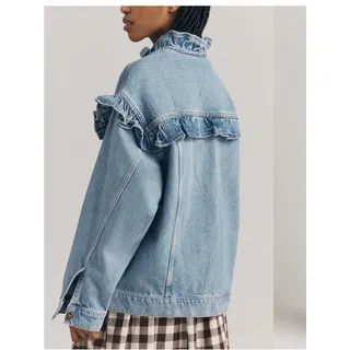 Photo of Pilcro by Anthropologie Denim Ruffle Trucker Jacket Retail $168 NWOT No Tags
