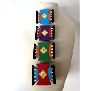 Photo of Handmade Hand Painted Wooden Button Covers Set of 4 Colorful Geometric