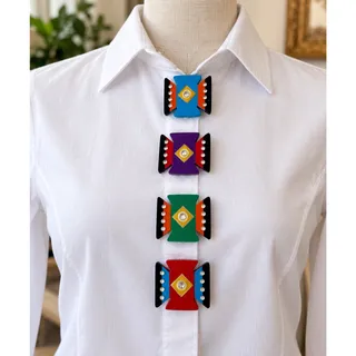 Photo of Handmade Hand Painted Wooden Button Covers Set of 4 Colorful Geometric