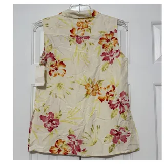 Photo of NWT Vintage Tommy Bahama Silk Linen Sleeveless Tropical Print Blouse, Size M