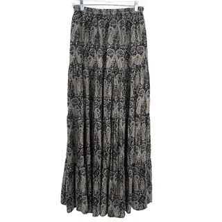 Photo of Share Tolani Women's Small Black Paisley Tiered Maxi Skirt Boho Peasant Elastic Waist