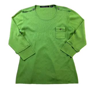 Photo of Michelle Nicole Ribbed Knit Top Green Long Sleeve Pocket Epaulets Size Large