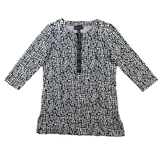 Photo of Dana Buchman Geometric Print Half-Zip Tunic Top Black White Women's Small