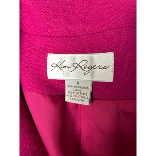 Photo of Kim Rogers 100% Merino Wool Skirt Suit Women 8 Fuchsia Pink Zip Jacket