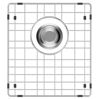 Photo of SlimmKISS 13x15 Stainless Steel Sink Grid Rack, Rear Drain, Strainer 2 pack