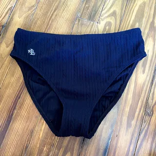 Photo of Lauren Ralph Lauren Black Ribbed Swimsuit Bottom size 10