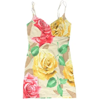 Photo of Y2K Pink Yellow Tan Floral Rhinestone Sleeveless Mini Dress 44 / M Angelo Marani