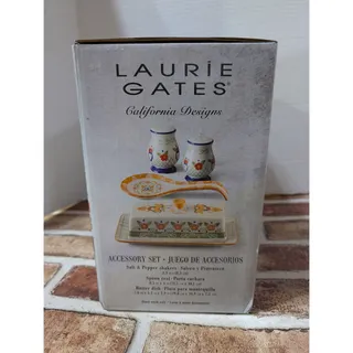 Photo of Laurie Gates Tierra 4-Piece Stoneware Kitchen Accessory Set w Butter Dish, Salt