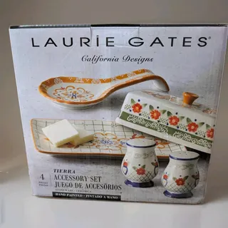 Photo of Laurie Gates Tierra 4-Piece Stoneware Kitchen Accessory Set w Butter Dish, Salt