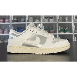 Photo of Nike Dunk Low Light Silver Metallic Silver Ribbon Laces 6W/4.5Y