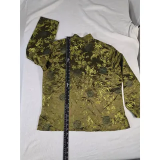Photo of Vintage 90s Clio Olive Gold Brocade Mandarin Collar Jacket Womens M
