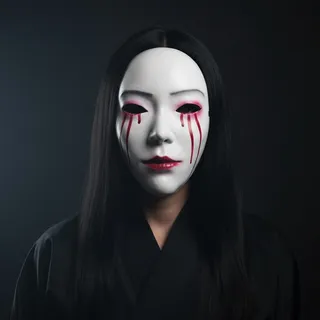 Photo of Horror Geisha Mask White Bloody Tears-Japanese Style-Halloween Cosplay Costume