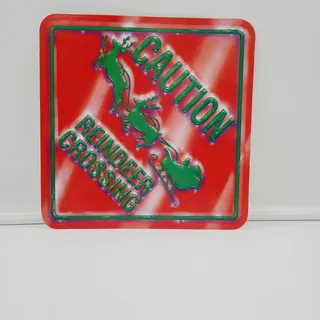 Photo of Vintage "Caution Reindeer Crossing" Sign, Die Cut Cardboard