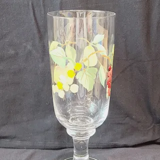 Photo of Vintage Block Crystal ORCHARD Hand Painted Ice Tea Glasses Set of 4, PRE-OWNED