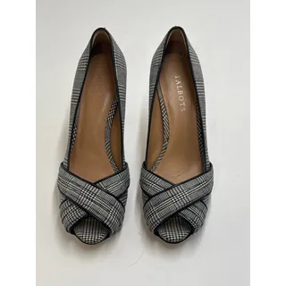 Photo of Talbots Plaid Peep Toe Heels Womens 10 Black White Crisscross Stiletto Pumps