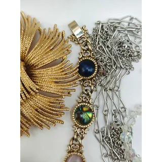 Photo of 14 Piece Vintage Costume Jewelry Lot Brooches Bracelet Necklaces Earrings Ring Mixed Lot