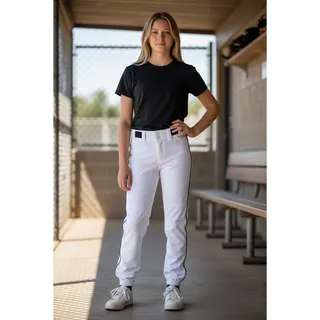 Photo of Mizuno Girls Large White Performance Plus Padded Softball Pants Black Piping NWT