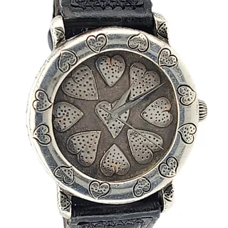 Photo of John Hardy Sterling Silver Heart Pattern Black Leather Quartz Watch