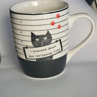 Photo of Hazel & Co. Coffee Mug Unisex Medium White Ceramic & Porcelain Christmas Cat