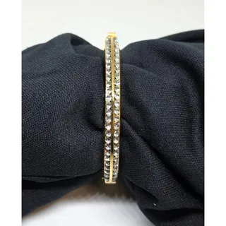 Photo of VTG Park Lane "Rich & Famous" Gold Tone Two Row Rhinestone Hinged Bangle NOS