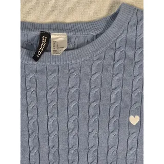 Photo of Divided H&M Blue Cable Knit Crewneck Heart Sweater L Viscose Blend
