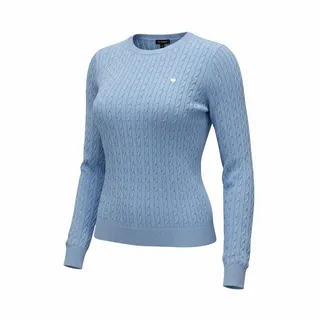 Photo of Divided H&M Blue Cable Knit Crewneck Heart Sweater L Viscose Blend