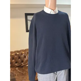 Photo of Loro Piana Heavyweight Gauge Cashmere Navy Blue Crewneck Sweater 56 XL