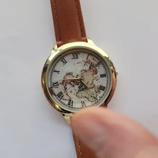 Photo of Accutime Womens Watch 38mm Gold Case Beige Dial Brown Faux Leather Quartz