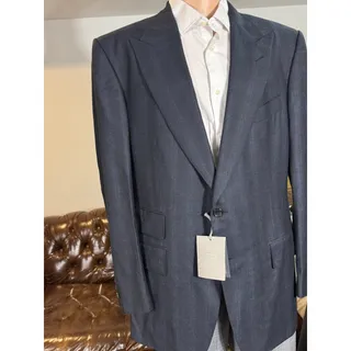 Photo of New Tom Ford Windsor Peak Lapel Navy Plaid Flannel Blazer Sportcoat 56IT 46R US