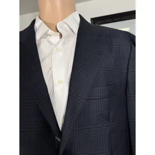 Photo of Copied - Brunello Cucinelli Navy Peak Lapel Wool Sportcoat Suit Jacket Blazer Plaid 54/44